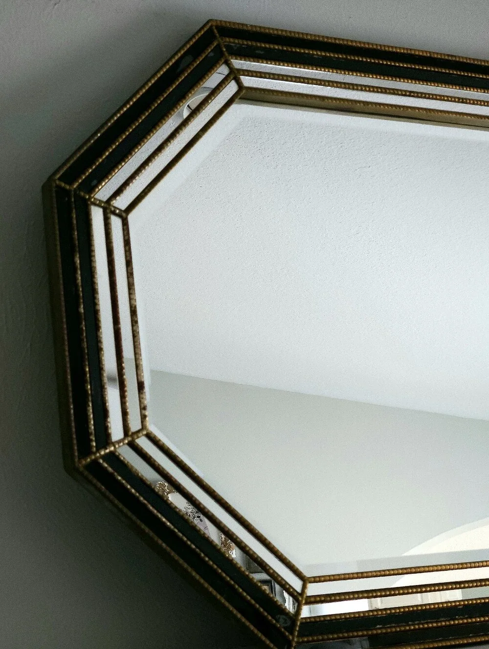 Vintage LaBarge Large Octagonal Gilt Brass Layered Mirror With Black Panels